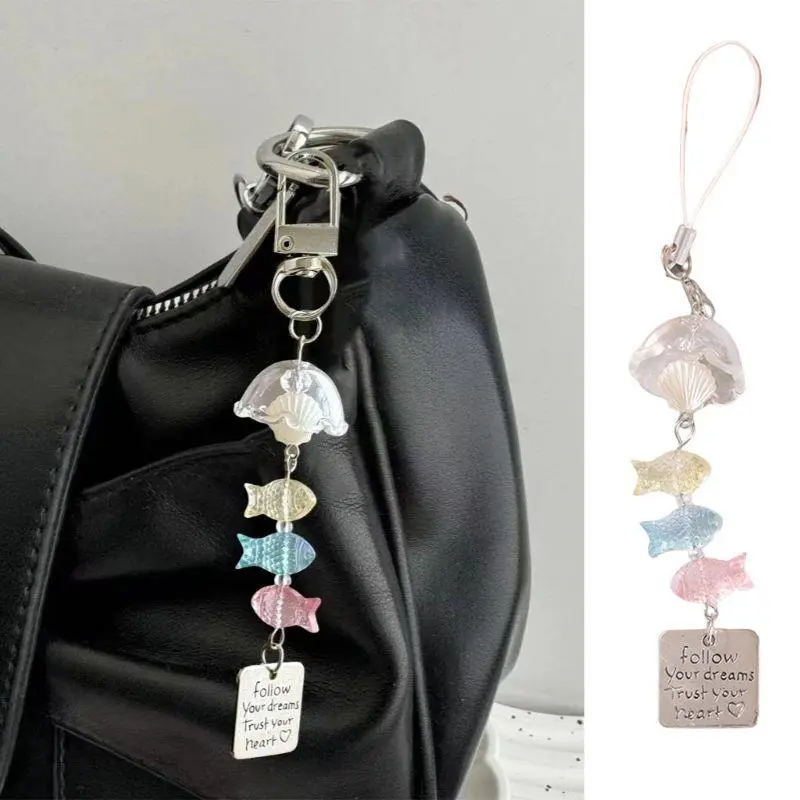 INS Fish Wind Chime Keychain Phone Chain Pendant Bag Hanging Decor Summer Sweet Wind Chimes Keyring Bag Charms Couple Gifts