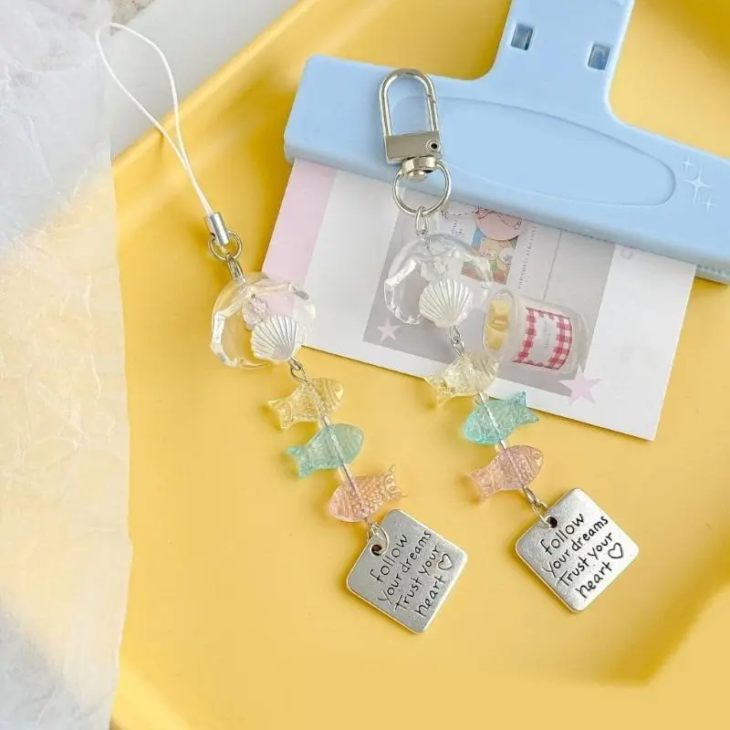INS Fish Wind Chime Keychain Phone Chain Pendant Bag Hanging Decor Summer Sweet Wind Chimes Keyring Bag Charms Couple Gifts