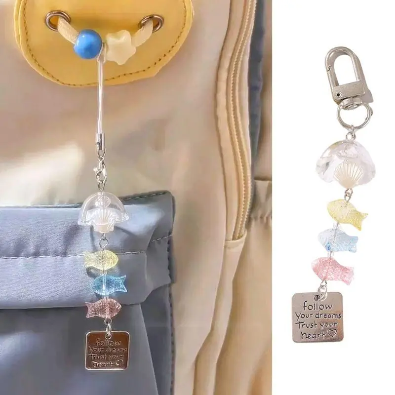 INS Fish Wind Chime Keychain Phone Chain Pendant Bag Hanging Decor Summer Sweet Wind Chimes Keyring Bag Charms Couple Gifts