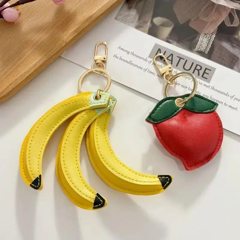 PU Leather Fruit Keychain Bag Pendants Cute Banana Peach Bag Charms Key Ring Waterproof Women's Bag Accessories Fashion Decor