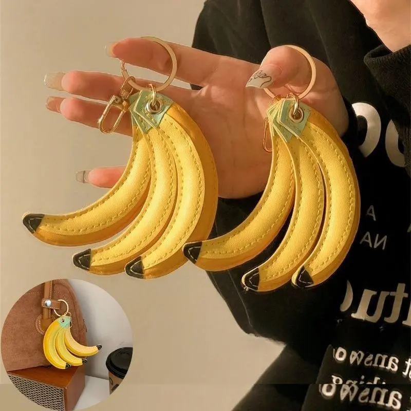 PU Leather Fruit Keychain Bag Pendants Cute Banana Peach Bag Charms Key Ring Waterproof Women's Bag Accessories Fashion Decor