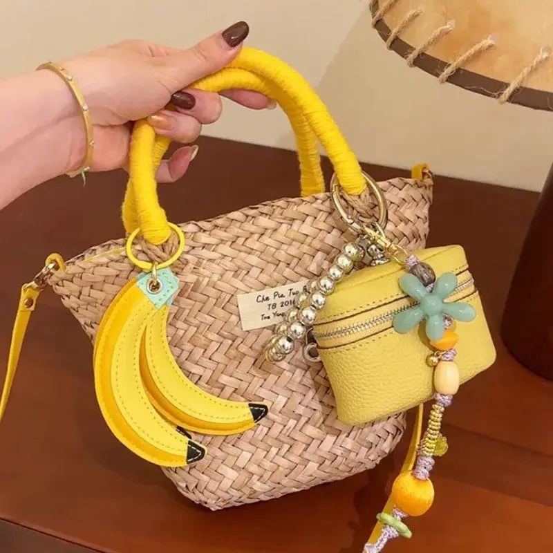 PU Leather Fruit Keychain Bag Pendants Cute Banana Peach Bag Charms Key Ring Waterproof Women's Bag Accessories Fashion Decor
