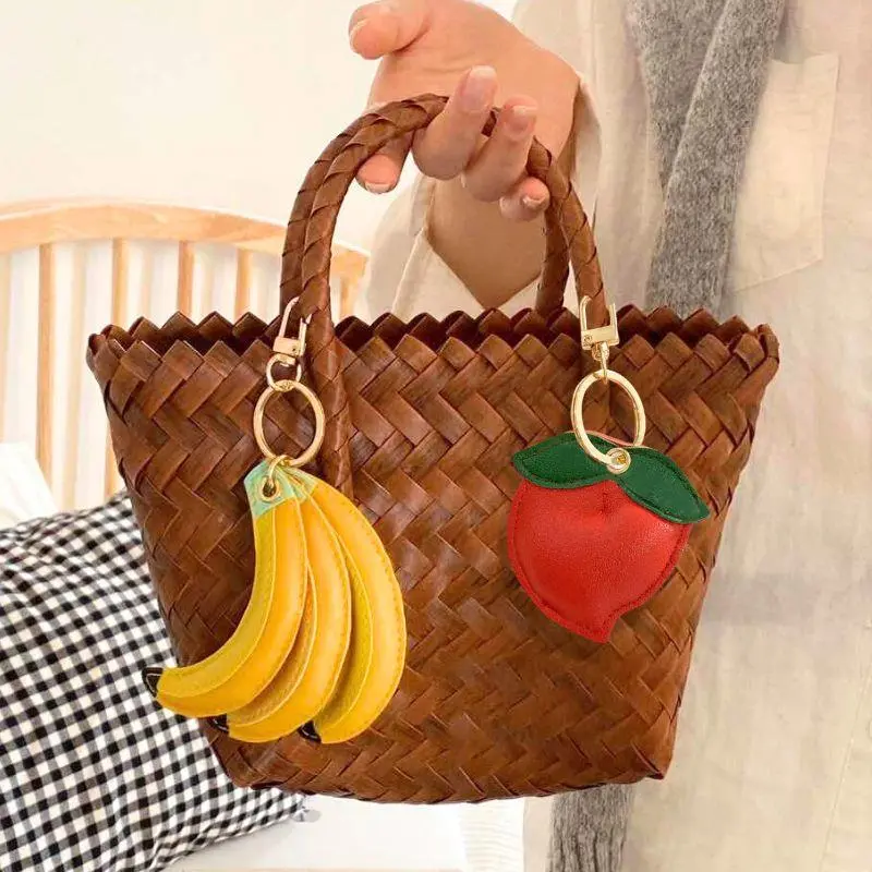 PU Leather Fruit Keychain Bag Pendants Cute Banana Peach Bag Charms Key Ring Waterproof Women's Bag Accessories Fashion Decor