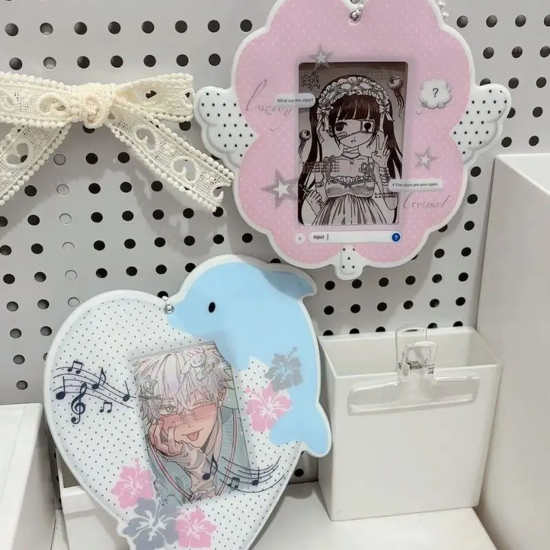 INS 3Inch PVC Photo Card Holder With Keychain Cute Angel Wing Photocard Holder Photo Frame ID Badge Protector Sleeves Stationery