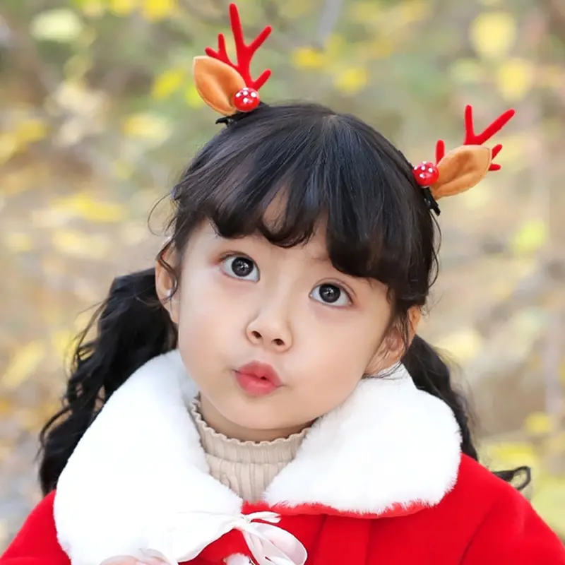 2pcs Cute Deer Ear Hair Pins Christmas Barrettes Flower Hair Decoration Beautiful Deer Antlers Hair Clips Kids Hair Accessories