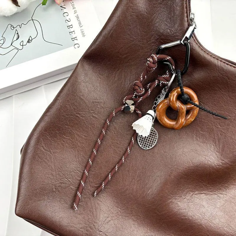 Trendy Colored String Bag Charms Creative Bread Bag Pendant Braided Rope Pendant Alkali Bread Badminton Baseball Pendant Keyring