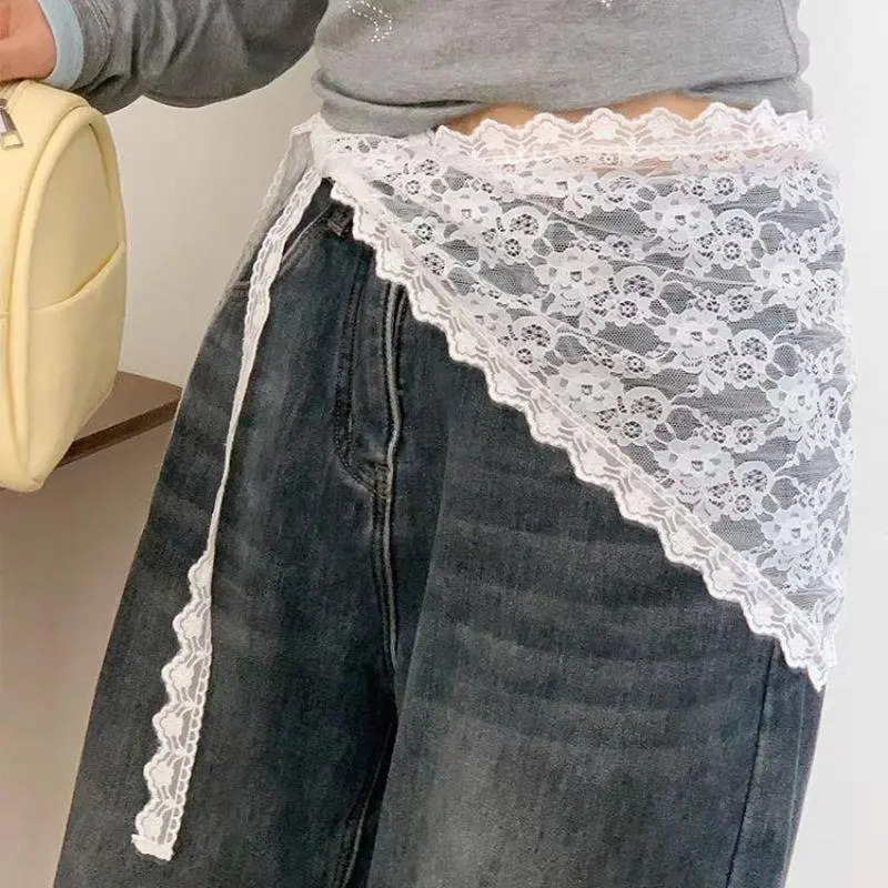 New Spring Summer Triangle Skirt One-piece Tie Up Ballet Style Jeans Apron Ladies Skirts Versatile Ins Trendy Sweet Girls Skirts