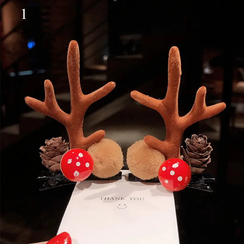 2pcs Cute Deer Ear Hair Pins Christmas Barrettes Flower Hair Decoration Beautiful Deer Antlers Hair Clips Kids Hair Accessories