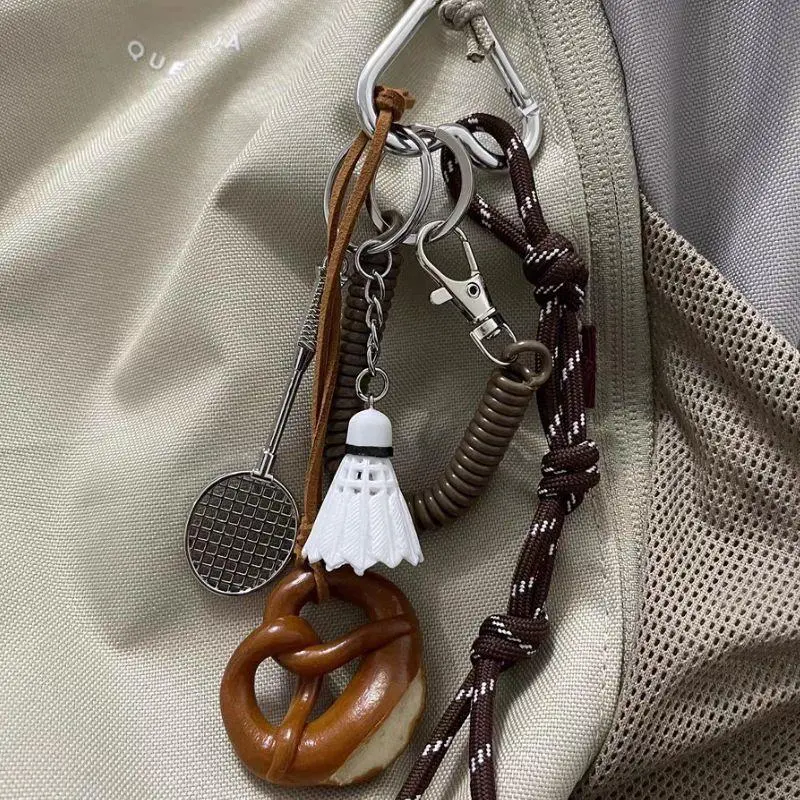 Trendy Colored String Bag Charms Creative Bread Bag Pendant Braided Rope Pendant Alkali Bread Badminton Baseball Pendant Keyring