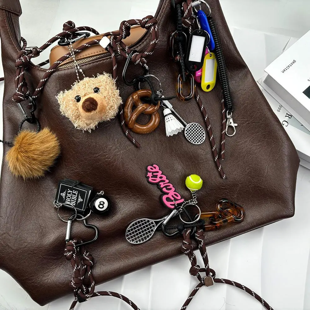 Trendy Colored String Bag Charms Creative Bread Bag Pendant Braided Rope Pendant Alkali Bread Badminton Baseball Pendant Keyring