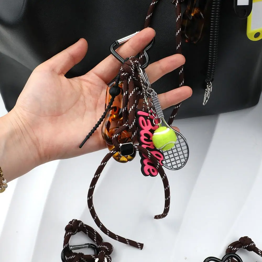 Trendy Colored String Bag Charms Creative Bread Bag Pendant Braided Rope Pendant Alkali Bread Badminton Baseball Pendant Keyring
