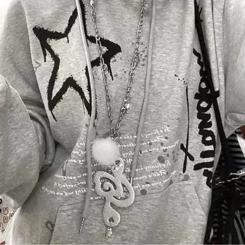 INS Simple Musical Note Furball Wing Pendant Necklace Y2K Personalized Accessories For Women Harajuku Heart Necklace Chain