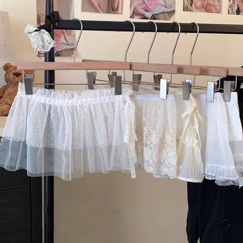 Korea Polka Dot Mesh Skirt Curtain Pleated Lace Floral Printed Mini Skirt Ins Spring Summer Lace-up Fart Curtain Y2k White Skirt