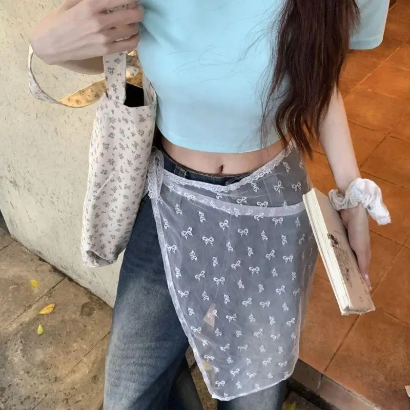 Mid Skirts Women Lace Drawstring Design Elegant Korean Style Spring Summer A-line High Waist Irregular Side Slit Fashion Street