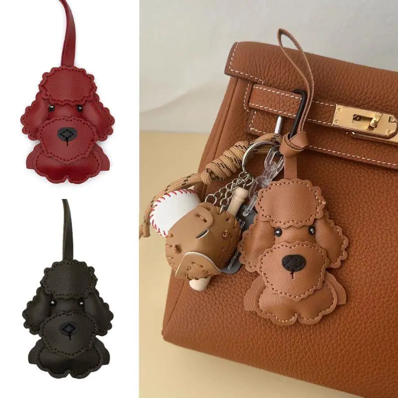 Classic Cute Puppy Teddy Dog Bag Pendant Key Chain Fashion PU Leather Animals Key Ring Fashion Handbag Decoration Accessories
