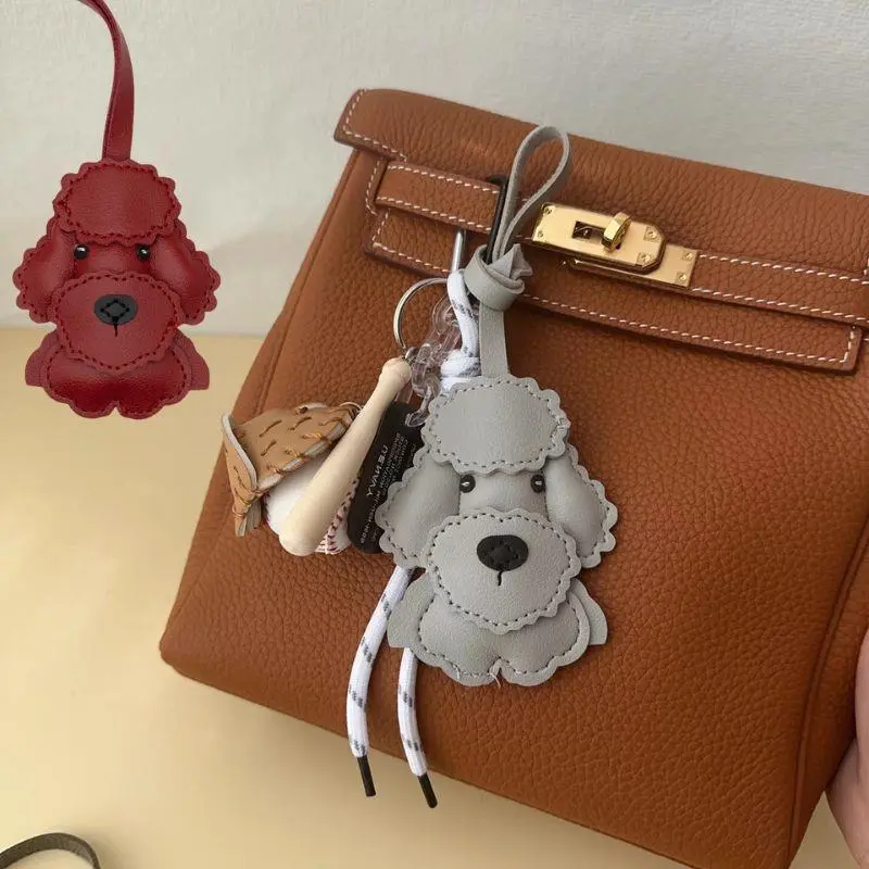 Classic Cute Puppy Teddy Dog Bag Pendant Key Chain Fashion PU Leather Animals Key Ring Fashion Handbag Decoration Accessories