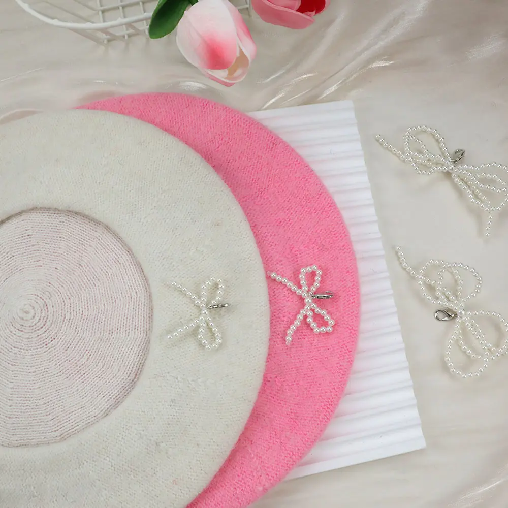 Ins Korean Pearl Beret Autumn Winter Woolen Berets Warm French Artist Style Caps For Women Retro Candy Color Elegant Caps