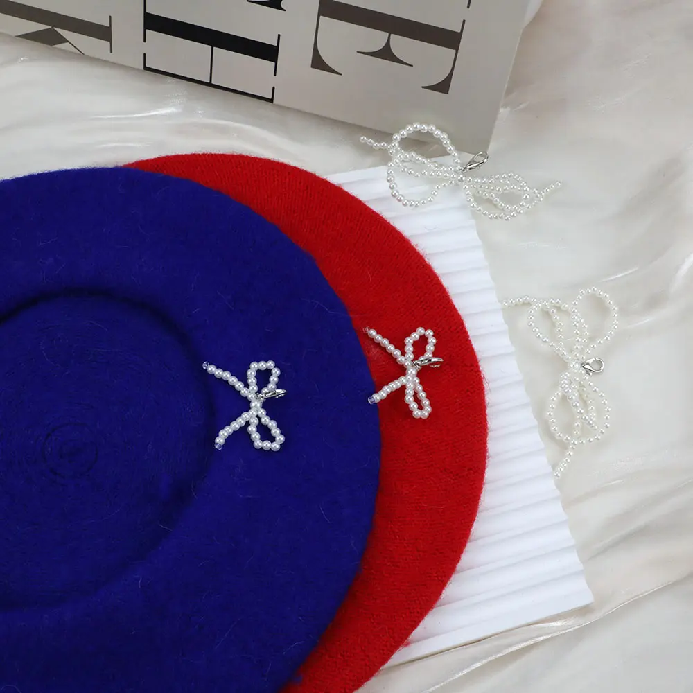Ins Korean Pearl Beret Autumn Winter Woolen Berets Warm French Artist Style Caps For Women Retro Candy Color Elegant Caps