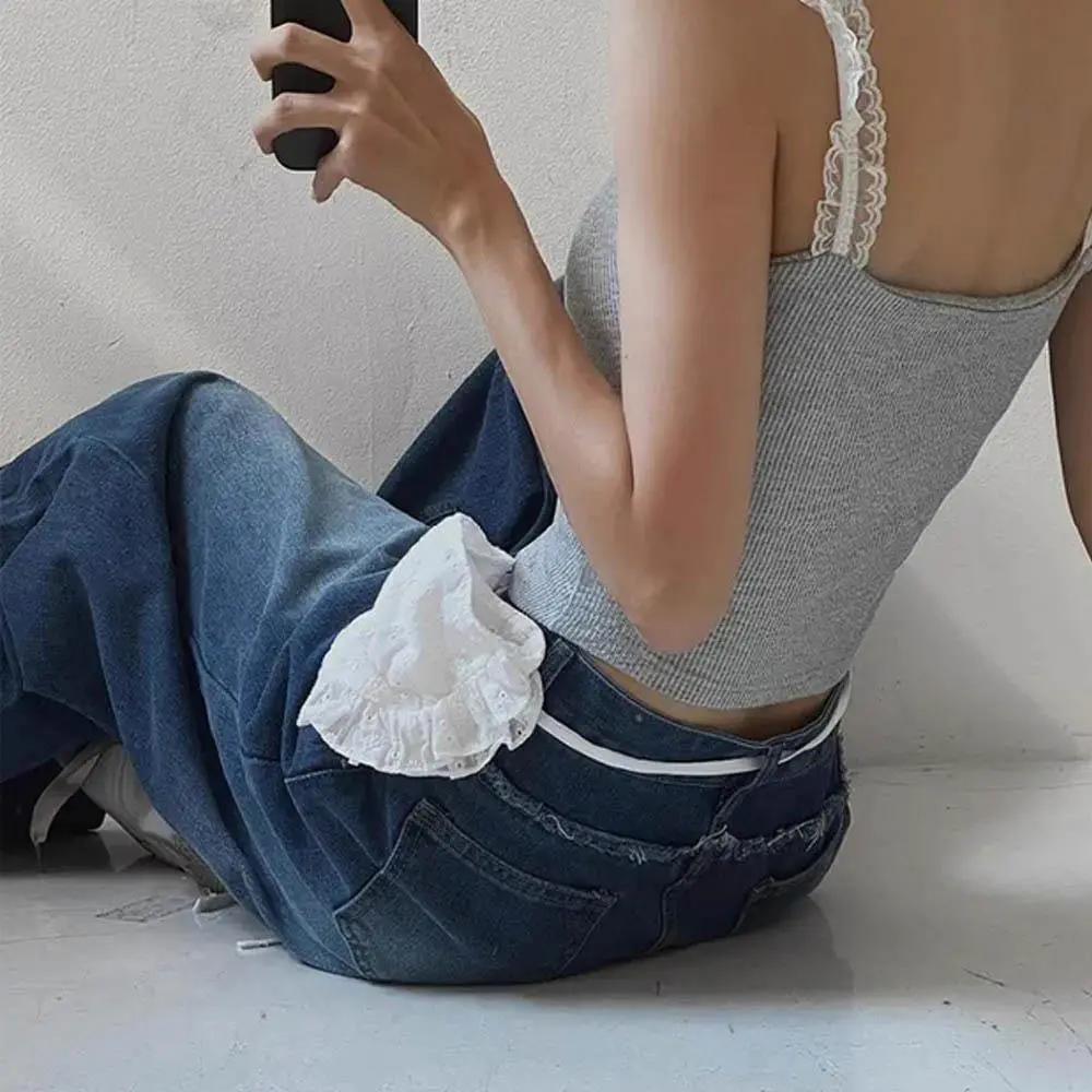 New Korean Bandage Lace Mini Handbags Layered Fairy Sweet Bags Women Trendy Y2k Waist Packs Bandage Dress Shoelace Waist Bag