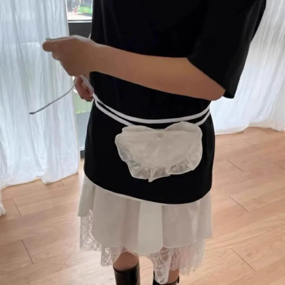New Korean Bandage Lace Mini Handbags Layered Fairy Sweet Bags Women Trendy Y2k Waist Packs Bandage Dress Shoelace Waist Bag