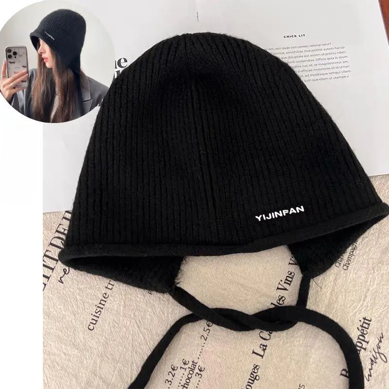 New Design Knitted Balaclava Hat Creative Bowknot Ear Hat Dacron Solid Pullover Beanies Autumn Winter Outdoor Warmer Beanies Cap