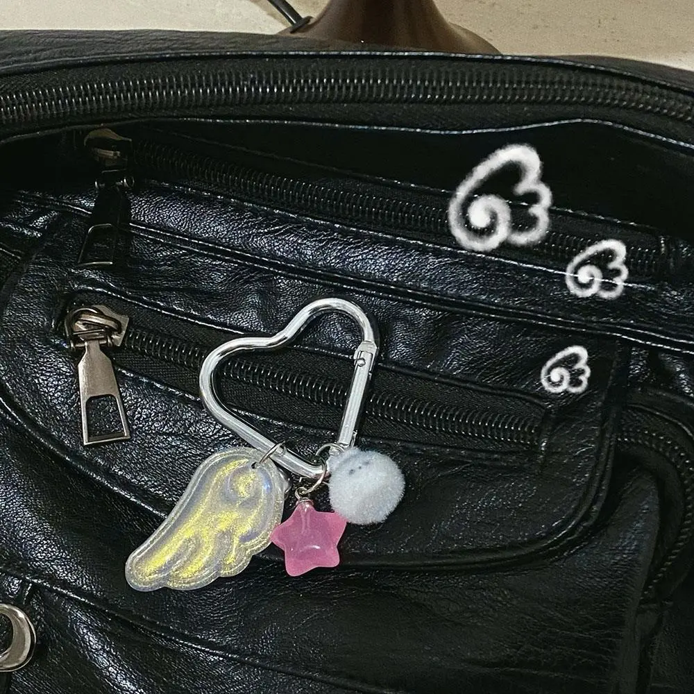 Retro Y2K Wings Japanese Magical Girl Star Keychain Unique Pink Green Design Jelly Stars Creative Couple Gifts Backpack Charm