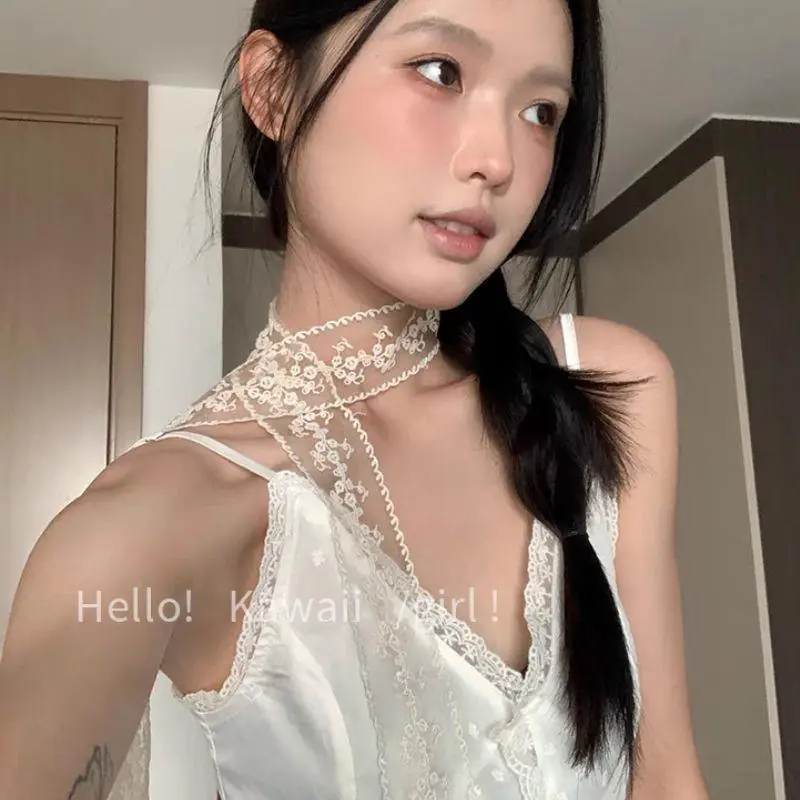 2025 Lace Floral Embroidery Long Scarf Y2K Narrow Long Scarf  For Women Korean Lace Choker Long Ribbon Scarf Shawl Headbands