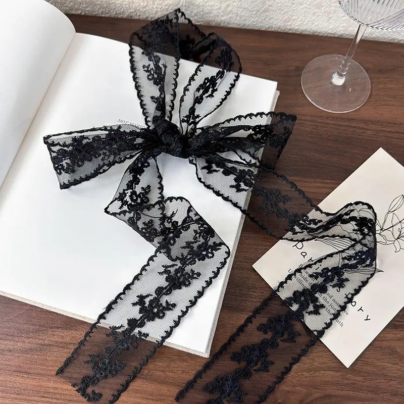 2025 Lace Floral Embroidery Long Scarf Y2K Narrow Long Scarf  For Women Korean Lace Choker Long Ribbon Scarf Shawl Headbands