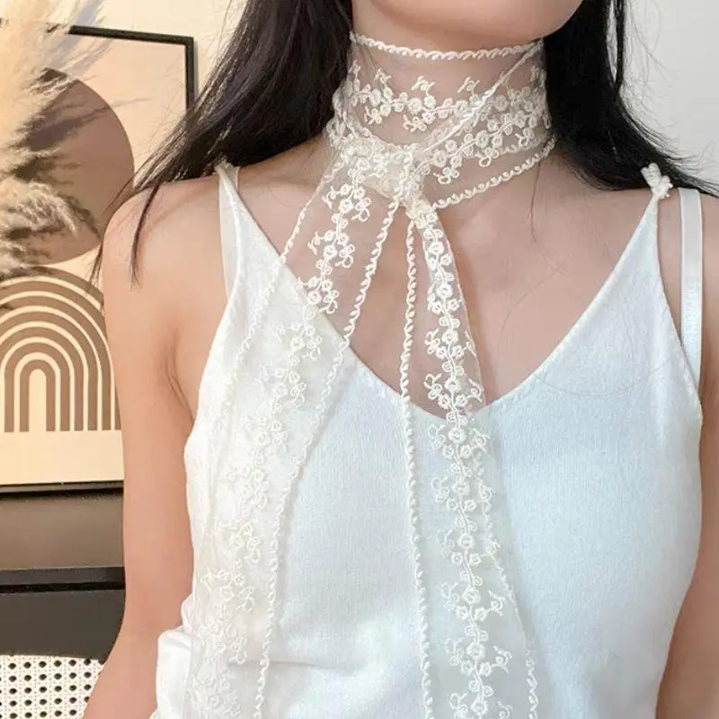 2025 Lace Floral Embroidery Long Scarf Y2K Narrow Long Scarf  For Women Korean Lace Choker Long Ribbon Scarf Shawl Headbands