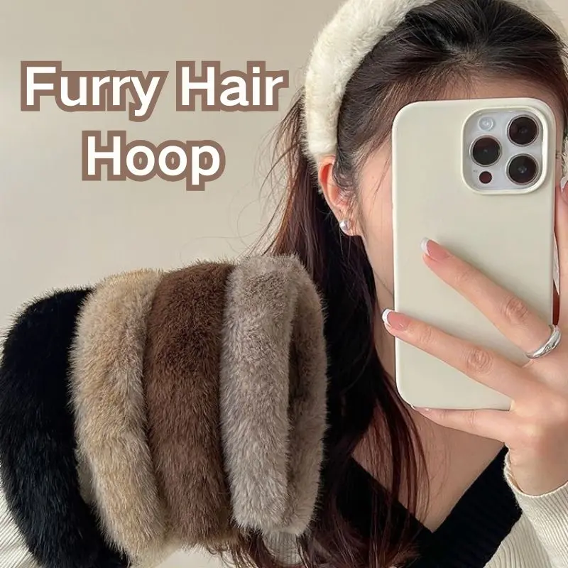 Hot Plush Faux Fur Padded Hair Hoops Autumn Winter Fluffy Furry Hair Bands Plush Thicken Headbands for Women Hair Accessories