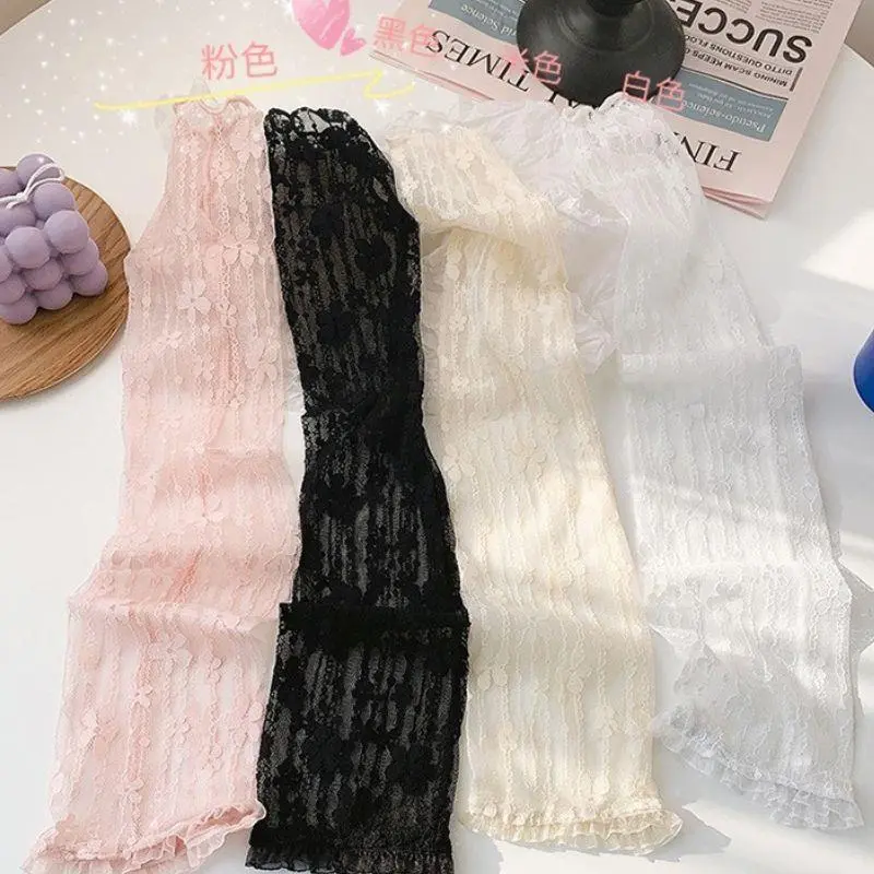 Y2K Floral Lace Women Sleeves Summer Sun Protection Long Fingerless Gloves Thin Lace Arm Sleeve Breathable Driving Arm Covers