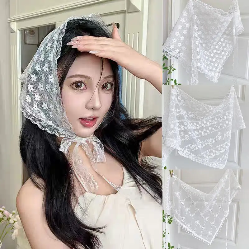 Lace Triangular Hair Scarf Headband Square Headscarf Hairband Turban Bandage Bandana Headband Women Headwarp Hair Accessories