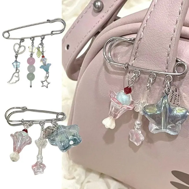 Fashionable Resin Star Bead Pendant Brooch For Women Girls Y2K Stylish Bag Handbag Ornament Simple Backpack Accessory Pin