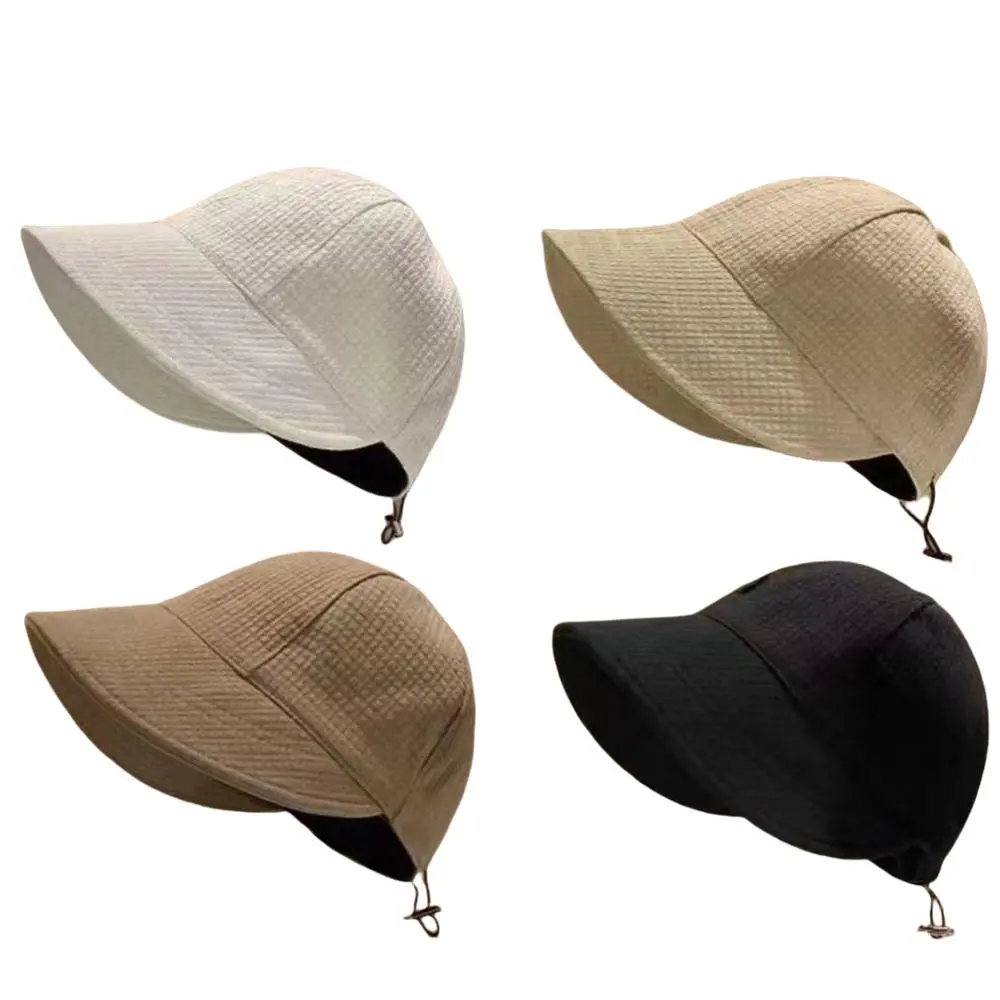 Spring And Summer Women Drawstring Waffle Baseball Cap Fashionable Sun Protection Beach Travel Sun Hat Sports Casual Bucket Hat