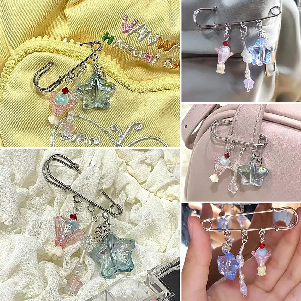 Fashionable Resin Star Bead Pendant Brooch For Women Girls Y2K Stylish Bag Handbag Ornament Simple Backpack Accessory Pin