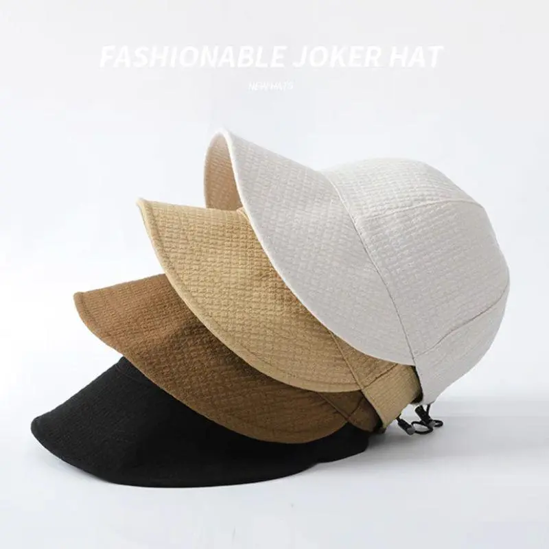 Spring And Summer Women Drawstring Waffle Baseball Cap Fashionable Sun Protection Beach Travel Sun Hat Sports Casual Bucket Hat