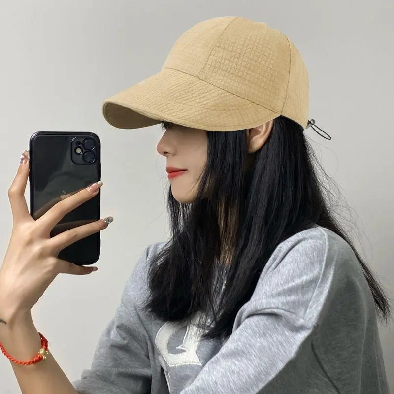 Spring And Summer Women Drawstring Waffle Baseball Cap Fashionable Sun Protection Beach Travel Sun Hat Sports Casual Bucket Hat