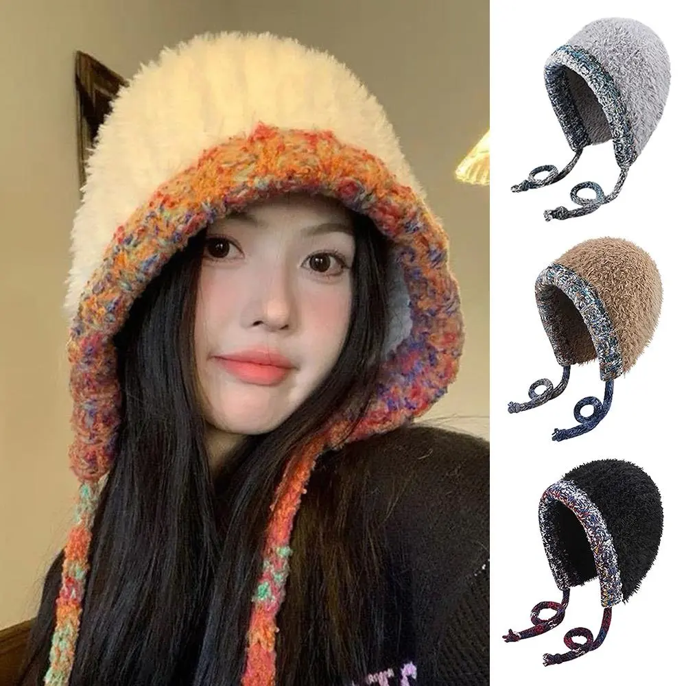 Plush Knitted Hat For Women New Autumn And Winter Thickened Warmth And Cold Resistant Woolen Hat Big Headed Cap Balaclava Hat