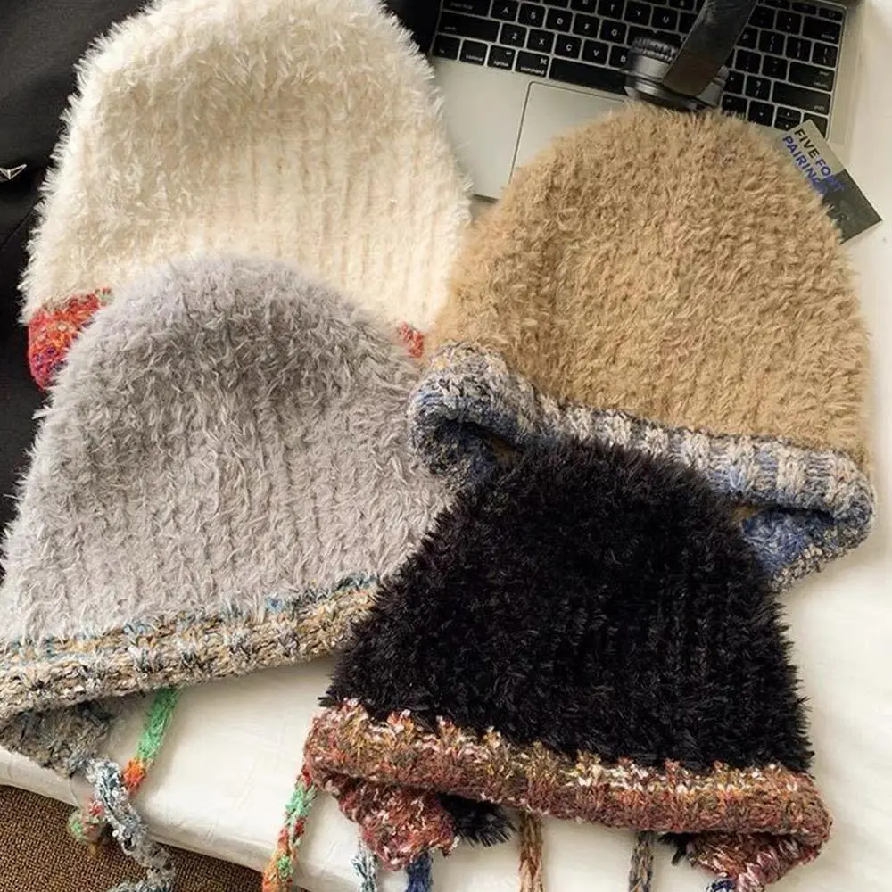 Plush Knitted Hat For Women New Autumn And Winter Thickened Warmth And Cold Resistant Woolen Hat Big Headed Cap Balaclava Hat