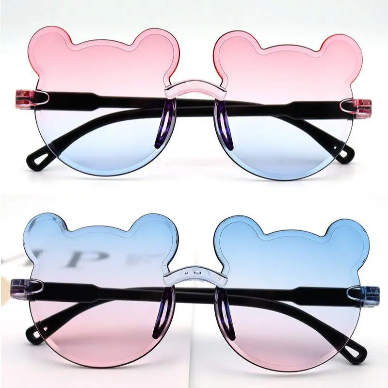 New Kids Sunglassess Cartoon Bear Sunglasses For Boy Girl Children Rimless Sunglasses UV400 Outdoor Travel Skiing Sunglassess