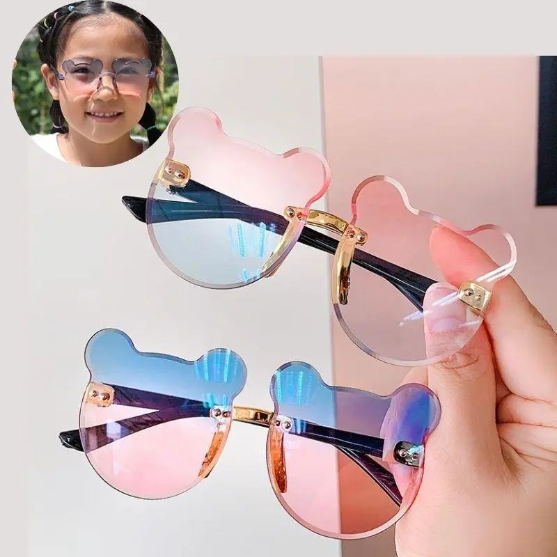 New Kids Sunglassess Cartoon Bear Sunglasses For Boy Girl Children Rimless Sunglasses UV400 Outdoor Travel Skiing Sunglassess