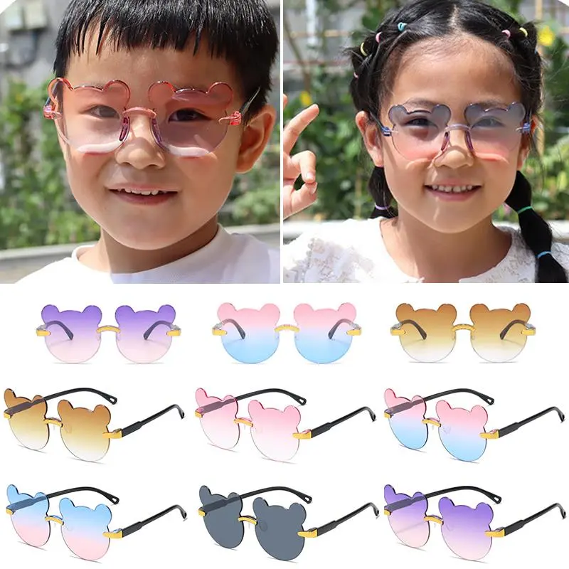 New Kids Sunglassess Cartoon Bear Sunglasses For Boy Girl Children Rimless Sunglasses UV400 Outdoor Travel Skiing Sunglassess