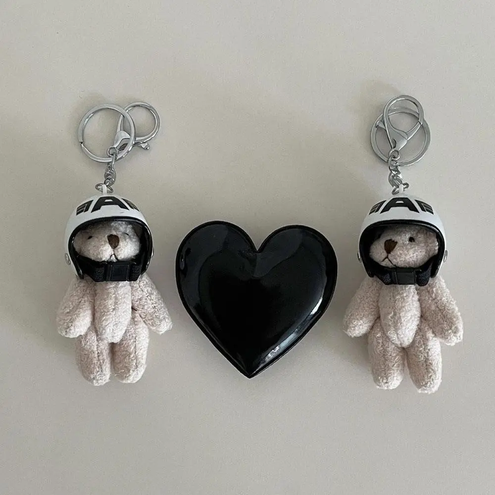 Trendy Cute Motorcycle Helmet Bear Doll Couple Keychain Pendant Plush Bear Toy Car Keyring Backpack Decoration Bag Charm Jewelry
