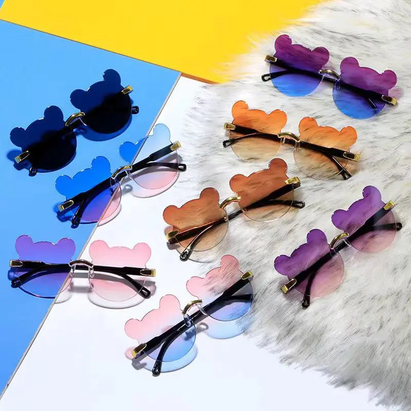 New Kids Sunglassess Cartoon Bear Sunglasses For Boy Girl Children Rimless Sunglasses UV400 Outdoor Travel Skiing Sunglassess