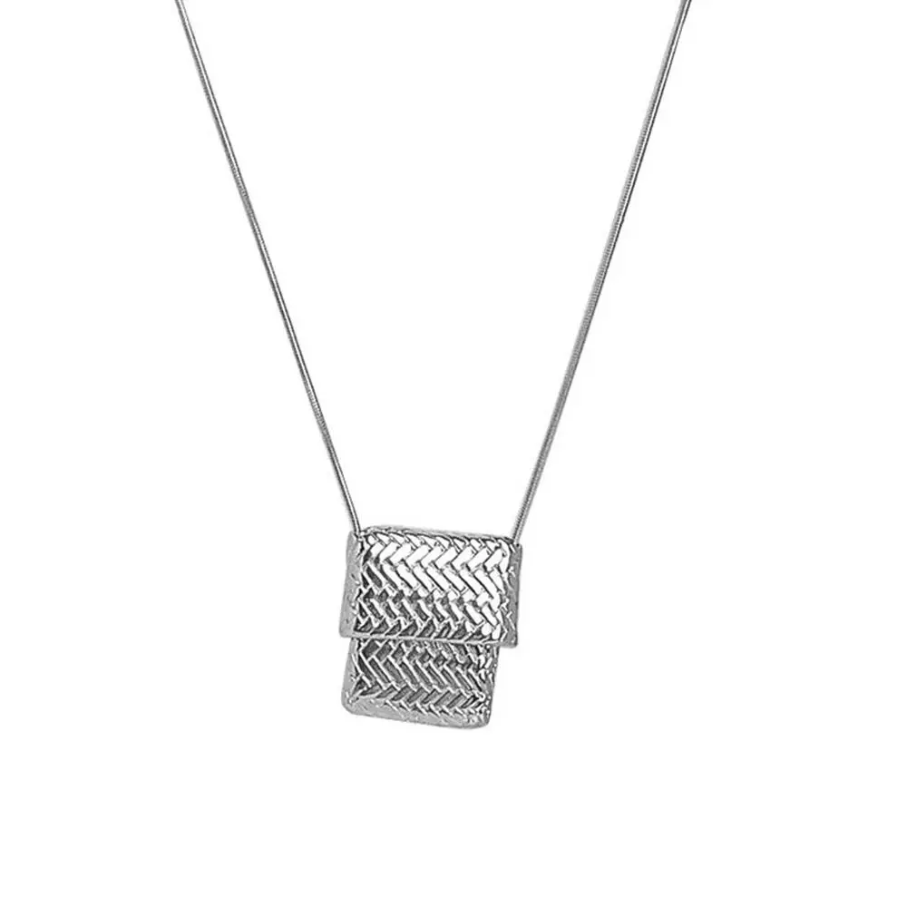 INS Silver Color Square Bag Pendant Necklace Snake Chain Long Chain Necklaces For Women Girls Creative Neck Jewelry Best Gifts