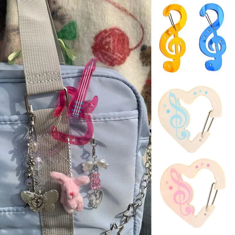 Y2K Musical Notes Shaped Keychain Carabiner Acrylic Love Heart Violin Keychains Backpack Hanging Pendant Accessories Gifts