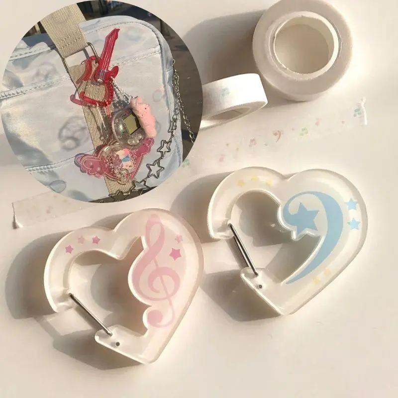 Y2K Musical Notes Shaped Keychain Carabiner Acrylic Love Heart Violin Keychains Backpack Hanging Pendant Accessories Gifts