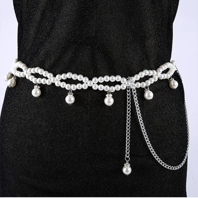 New 100cm Pearl Waist Chains Waist Accessory Versatile Body Jewelry Temperament Elegant Pearl Belt Girls Dress Strap Waist Chain