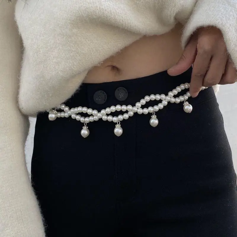 New 100cm Pearl Waist Chains Waist Accessory Versatile Body Jewelry Temperament Elegant Pearl Belt Girls Dress Strap Waist Chain