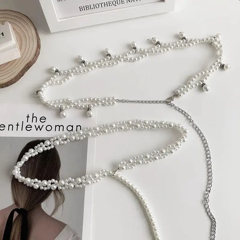 New 100cm Pearl Waist Chains Waist Accessory Versatile Body Jewelry Temperament Elegant Pearl Belt Girls Dress Strap Waist Chain